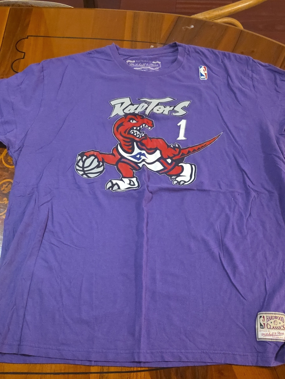 Mitchell & Ness Purple Raptors Dino Tee with Red Graphic